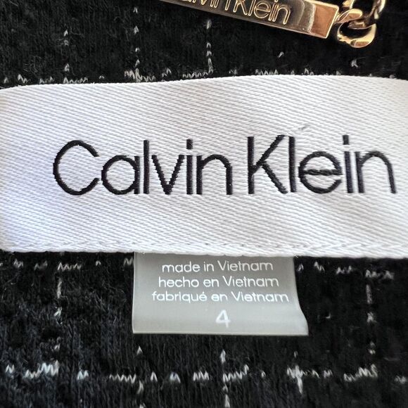 Calvin Klein Sweater Womens 4 Black White Open Front Ruffle Collar Tweed Jacket - Picture 6 of 13